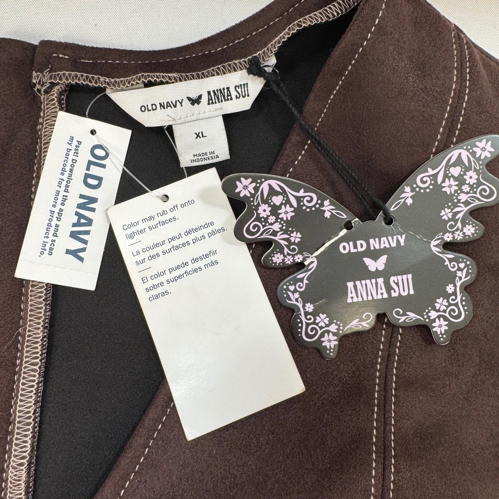 NEW Old Navy x Anna Sui‎ Vegan Suede Mini Dress Women XL Brown - Picture 7 of 16